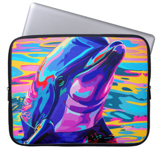 Housse Pour Ordinateur Portable Dauphin vibrant - Rêve océanique coloré