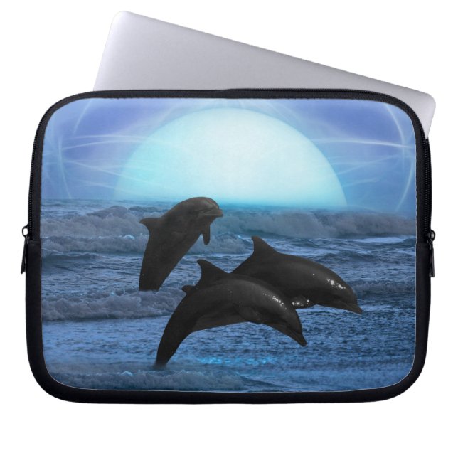 Housse Pour Ordinateur Portable Dauphins au clair de lune (Devant)