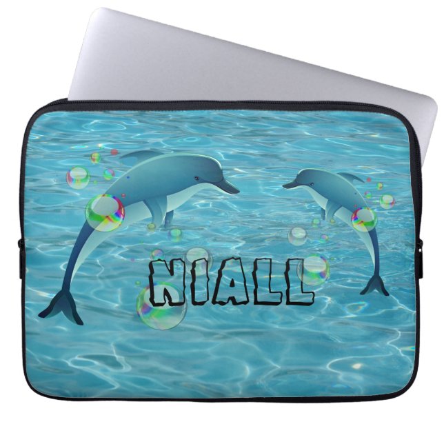 Housse Pour Ordinateur Portable Dauphins et bulles amusants Personnalisé (Devant)
