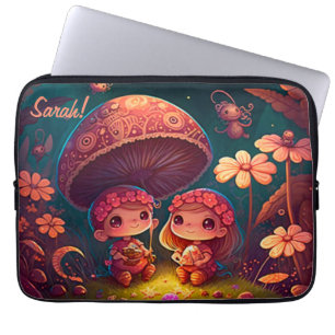 Housse Pour Ordinateur Portable De beaux elfes mignons jouent sous les champignons
