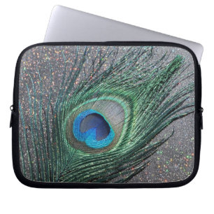 Housse Pour Ordinateur Portable De paon de plume toujours la vie noire