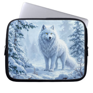 Housse Pour Ordinateur Portable Décor de glace de loup blanc de forêt neigeuse