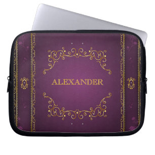 Housse Pour Ordinateur Portable Dégradé violet+Armature or Accent-Monogramme