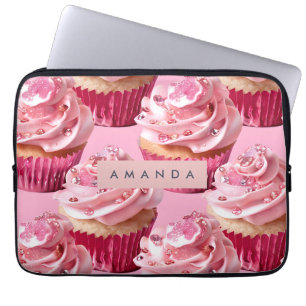 Housse Pour Ordinateur Portable Délice de Cupcake Rose Glamour Étincelle Personnal