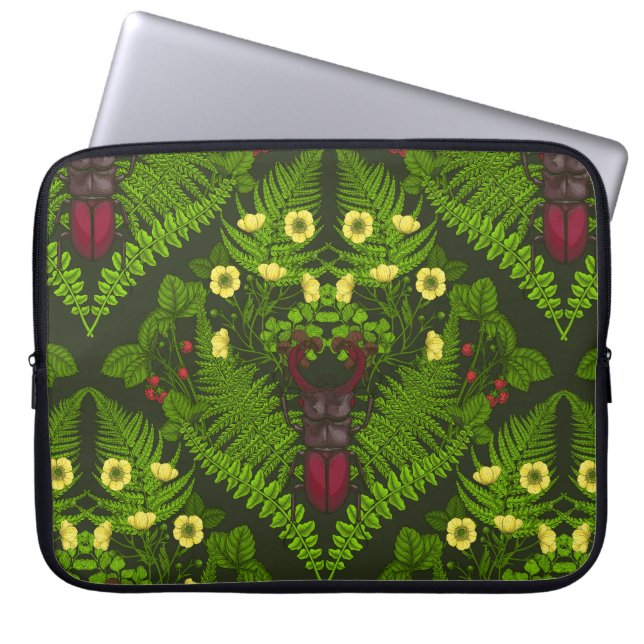 Housse Pour Ordinateur Portable Dendroctones et fougères, feuilles verts (Devant)