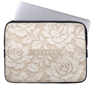 Housse Pour Ordinateur Portable Dentelle d'ivoire personnalisée Élégante Mariée Vi