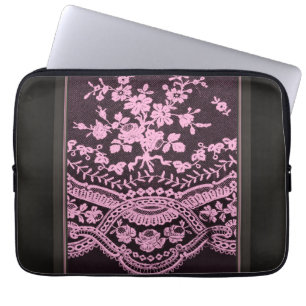 Housse Pour Ordinateur Portable Dentelle florale rose