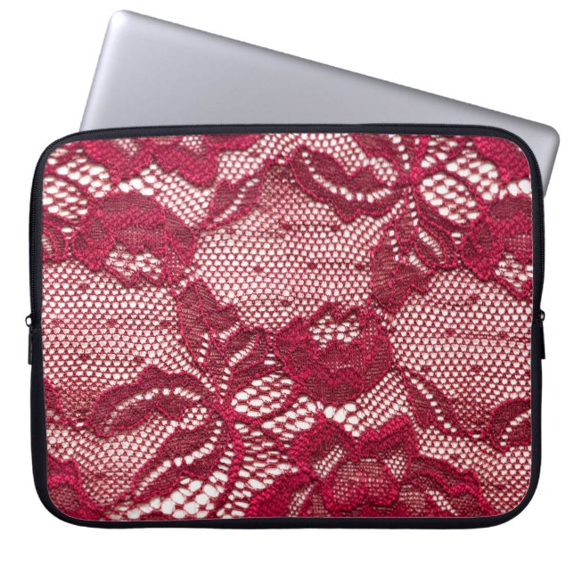 Housse Pour Ordinateur Portable Dentelle rouge : textile jacquard élastique. (Devant)