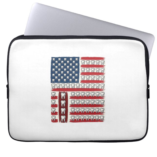 Housse Pour Ordinateur Portable Dentiste Patriotique Dent Drapeau (Devant)