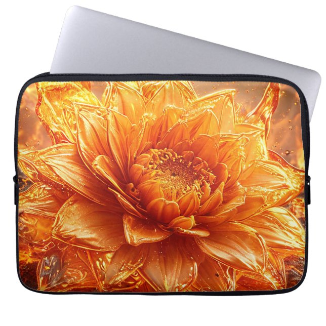 Housse Pour Ordinateur Portable Des flammes volent autour d'une fleur (Devant)