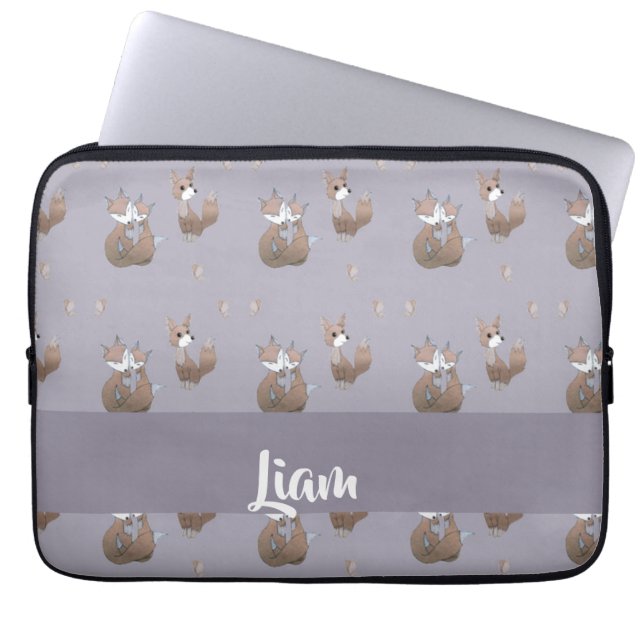 Housse Pour Ordinateur Portable Des renards heureux en gris (Devant)