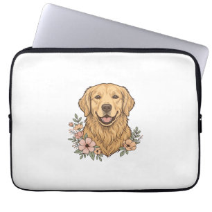 Housse Pour Ordinateur Portable Design de gravure vintage floral Golden Retriever_