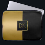 Housse Pour Ordinateur Portable Design géométrique noir et or classique<br><div class="desc">Élégant design moderne or et noir géométrique design personnalisé monogramme</div>