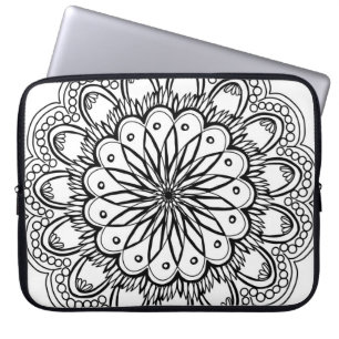 Housse Pour Ordinateur Portable Dessin à main de mandala de fleurs