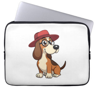 Housse Pour Ordinateur Portable Dessin animé vintage Basset Hound au chapeau rouge