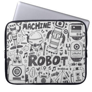 Housse Pour Ordinateur Portable Dessin de l'illustrateur de robots à doodles