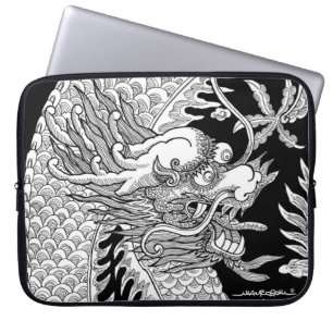 Housse Pour Ordinateur Portable Dessin traditionnel chinois Dragon noir et blanc