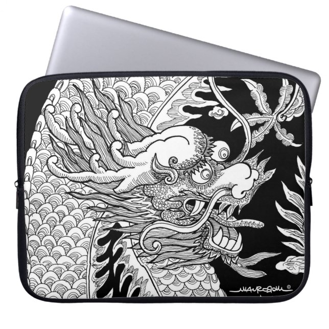 Housse Pour Ordinateur Portable Dessin traditionnel chinois Dragon noir et blanc (Devant)