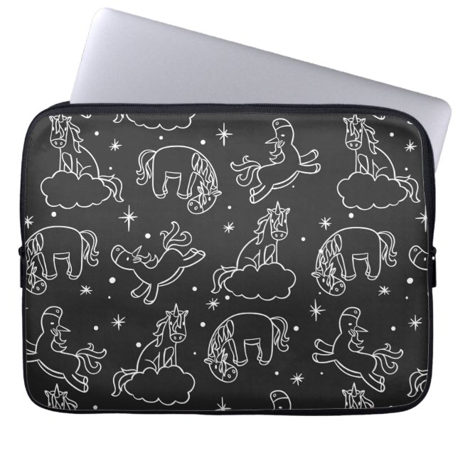 Housse Pour Ordinateur Portable Dessins Unicorne amusants sur noir (Devant)