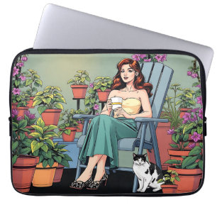 Housse Pour Ordinateur Portable Détendez-vous avec café, chats et Plantes