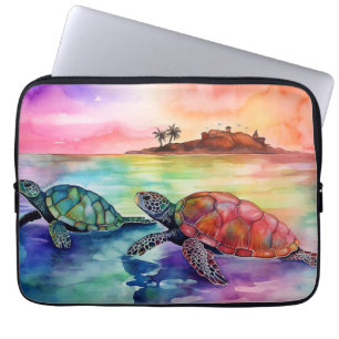 Housse Pour Ordinateur Portable Deux tortues sur le rivage d'un paradis tropical