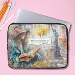 Housse Pour Ordinateur Portable Devis personnalisable pour la lecture de filles<br><div class="desc">Protégez votre ordinateur portable avec cette belle manche avec une lecture de fille, la Statue de la Liberté, des fleurs et une citation dans un style collage. Le devis peut être customisé avec votre propre devis/nom, ou laissé tel quel. Cela ferait un grand cadeau pour une adolescente ou une jeune...</div>