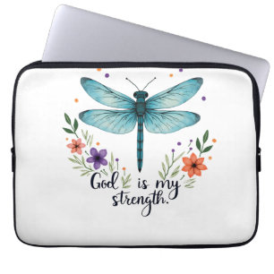 Housse Pour Ordinateur Portable Dieu est ma force Floral Libellule Christian T-Sh