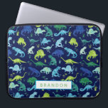 Housse Pour Ordinateur Portable Dinosaure couleur d'eau personnalisée Motif Blue K<br><div class="desc">Coque d'ordinateur portable Blue Green Kids Motif Dinosaur Watercolor personnalisé. Dinosaures d'aquarelle en vert,  et bleu sur un arrière - plan bleu foncé. Personnaliser avec le nom.www.SamAnnDesigns.com</div>