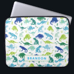Housse Pour Ordinateur Portable Dinosaure couleur d'eau personnalisée Motif Blue K<br><div class="desc">Coque d'ordinateur portable Blue Green Kids Motif Dinosaur Watercolor personnalisé. Dinosaures aquarelle en vert,  et bleu sur un arrière - plan blanc. Personnaliser avec le nom.www.SamAnnDesigns.com</div>