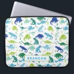 Housse Pour Ordinateur Portable Dinosaure couleur d'eau personnalisée Motif Blue K<br><div class="desc">Coque d'ordinateur portable Blue Green Kids Motif Dinosaur Watercolor personnalisé. Dinosaures aquarelle en vert,  et bleu sur un arrière - plan blanc. Personnaliser avec le nom.www.SamAnnDesigns.com</div>