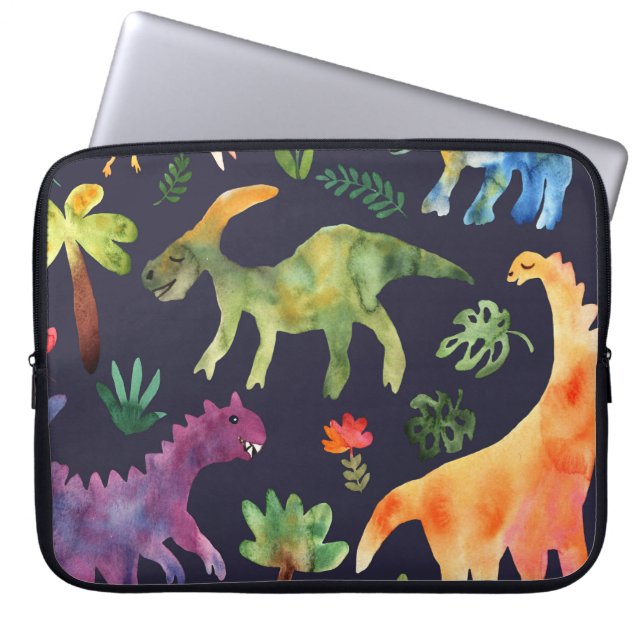 Housse Pour Ordinateur Portable Dinosaures floraux : Aquarelle (Devant)