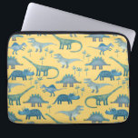 Housse Pour Ordinateur Portable Dinosaures soleil jaune<br><div class="desc">Beaucoup de dinosaures bleus,  Tyrannosaurus rex,  Spinosaurus,  Stegosaurus,  Diplodocus et Tricératops sur un arrière - plan jaune ensoleillé. Eek !</div>