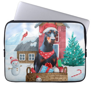 Housse Pour Ordinateur Portable Doberman Chien dans la neige Maison de Chien de No