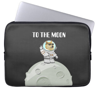 Housse Pour Ordinateur Portable Dogecoin à la lune drôle de chien astronaute noir