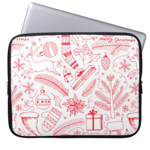 Housse Pour Ordinateur Portable Doodle motif de Noël rouge