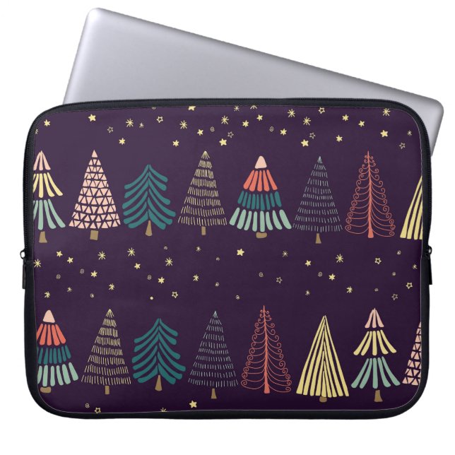 Housse Pour Ordinateur Portable Doodles, étoiles, bleu foncé. (Devant)