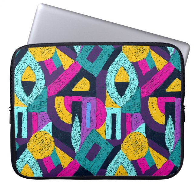 Housse Pour Ordinateur Portable Doodles rétro : pop art géométrique. (Devant)