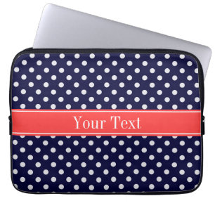 Housse Pour Ordinateur Portable Dots Coral Name Monogram