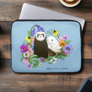 Housse Pour Ordinateur Portable Douce Paire de Furets Floraux Bleus Fantaisistes