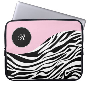 Housse Pour Ordinateur Portable Douilles roses de zèbre de monogramme d'ordinateu