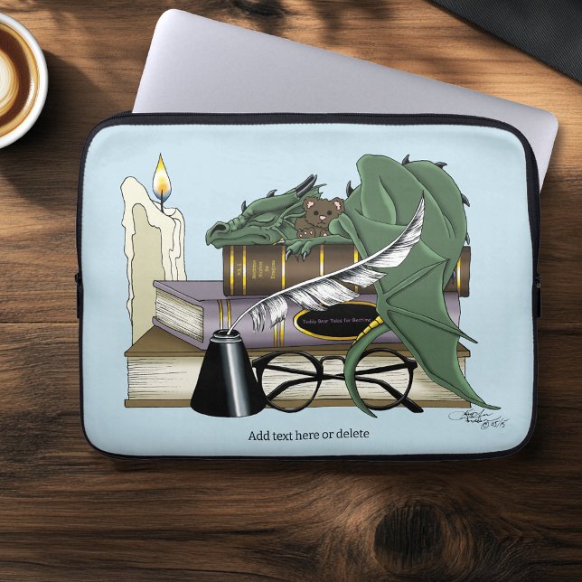 Housse Pour Ordinateur Portable Douillet Vert Fantaisiste Amoureux de Livres Drago (Créateur téléchargé)