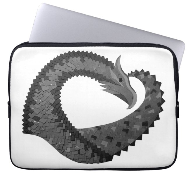 Housse Pour Ordinateur Portable Dragon de coeur noir sur blanc (Devant)