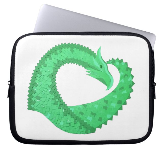 Housse Pour Ordinateur Portable Dragon de coeur vert sur blanc (Devant)