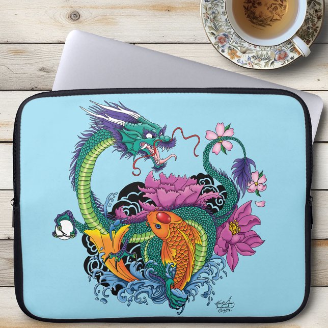 Housse Pour Ordinateur Portable Dragon d'eau & Koi (Créateur téléchargé)