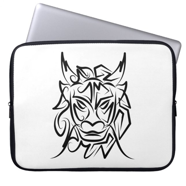 Housse Pour Ordinateur Portable Dragon tribal noir et blanc (Devant)