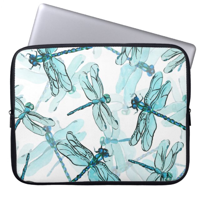 Housse Pour Ordinateur Portable Dragonflies élégantes : Aquarelle (Devant)