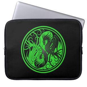 Housse Pour Ordinateur Portable Dragons de Yin Yang de vol - vert et noir
