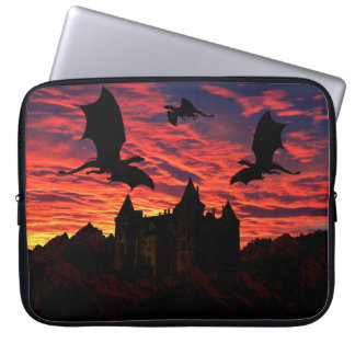 Housse Pour Ordinateur Portable Dragons volant, château de dragon de ciel de lever