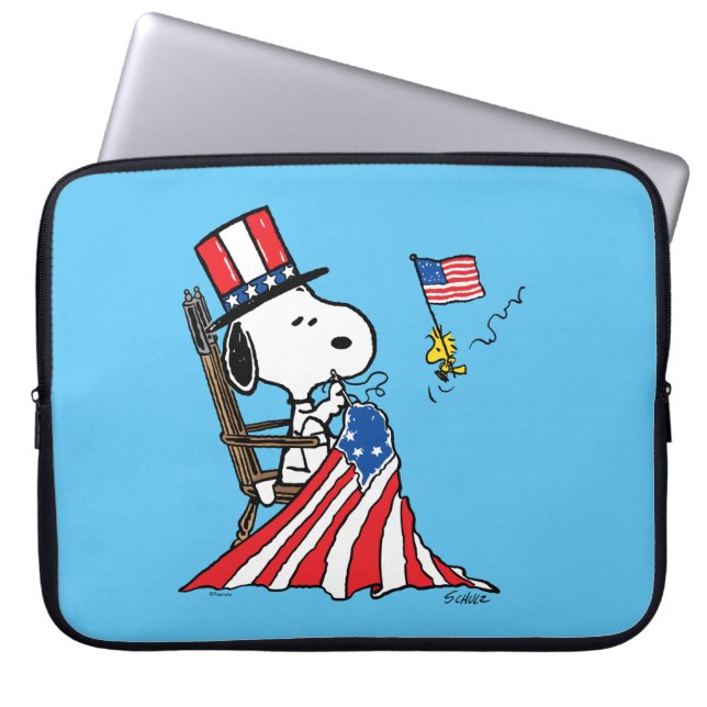 Housse Pour Ordinateur Portable Drapeau 4 juillet à coudre Snoopy (Devant)