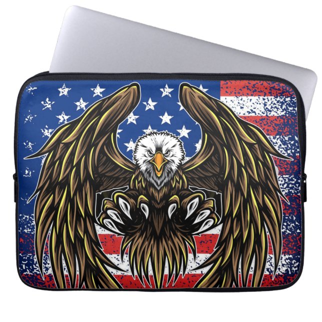 Housse Pour Ordinateur Portable Drapeau américain avec aigle chauve (Devant)
